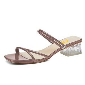 FSJ Women Square Open Toe Strappy Clear Low Block Heels Sandals Slip On Casual
